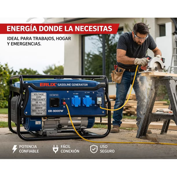 Generador Bencinero De 2800w / Erux Monofásico/ Partida Manual / Motor 7HP | Estanque 15L | Monofásico 220V