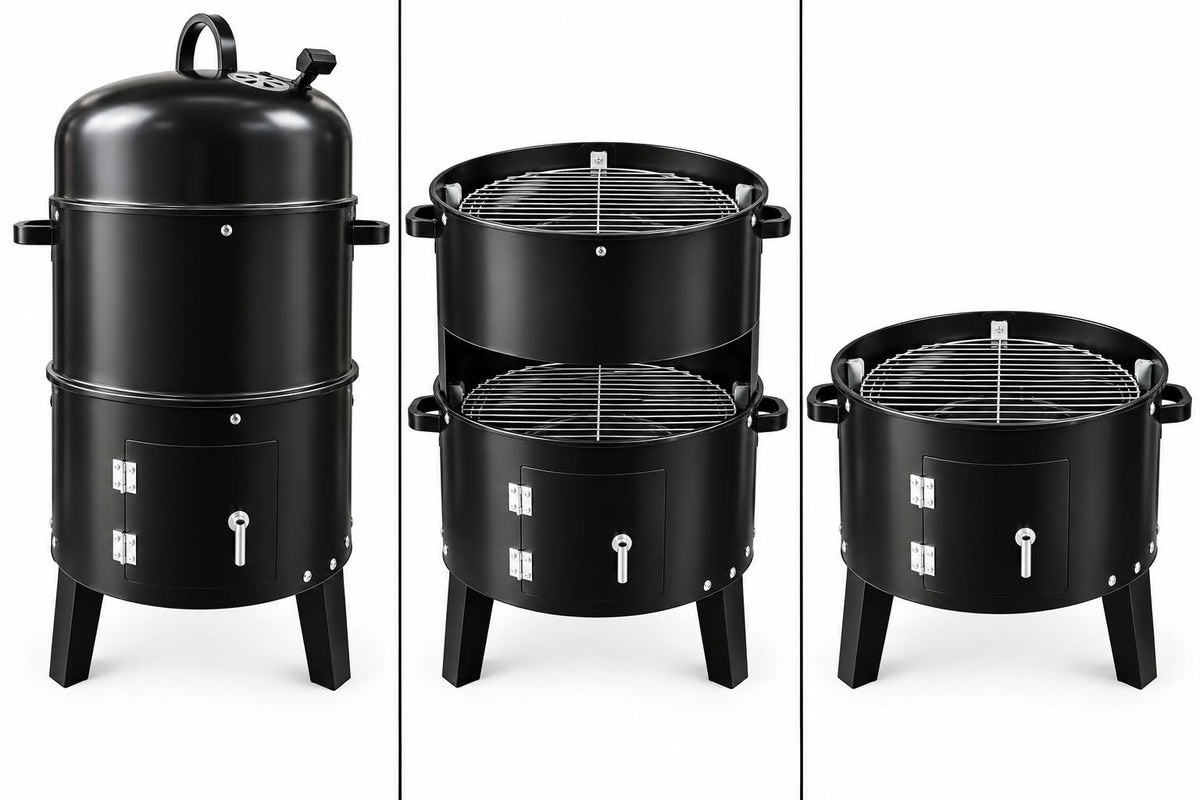 Parrilla Ahumadora Vertical 3 en 1 a Carbón – 2 Niveles Desmontables