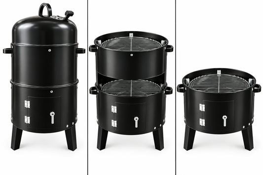 Parrilla Ahumadora Vertical 3 en 1 a Carbón – 2 Niveles Desmontables