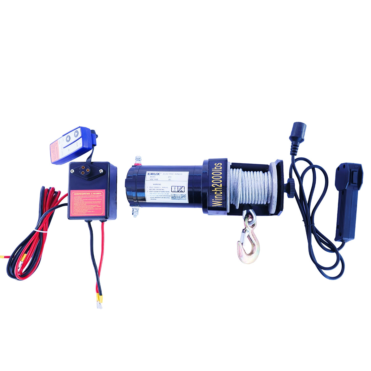 Winche Eléctrico Capacidad 2000 Lbs 12v dc Control Remoto ERUX - Repuesto de alta calidad para Equipamiento de Taller y Carga