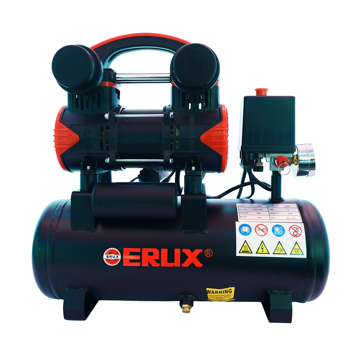 Compresor de Aire Silencioso-oil-free 9 Litros-600w Erux ERUX - Repuesto de alta calidad para Compresores de Aire