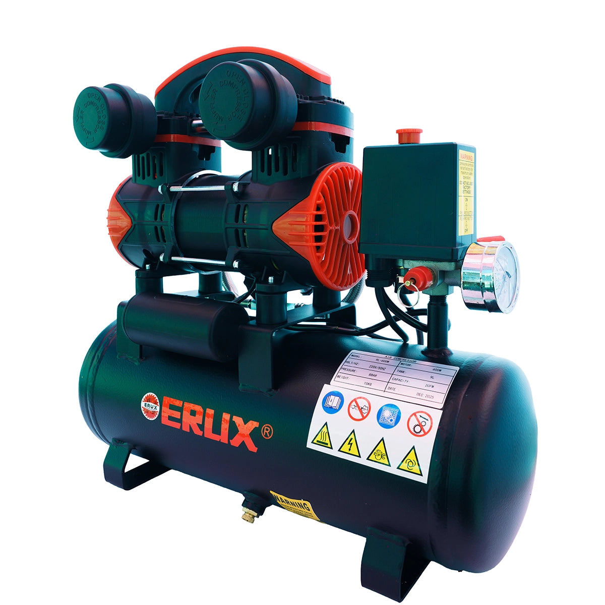 Compresor de Aire Silencioso-oil-free 9 Litros-600w Erux ERUX - Repuesto de alta calidad para Compresores de Aire