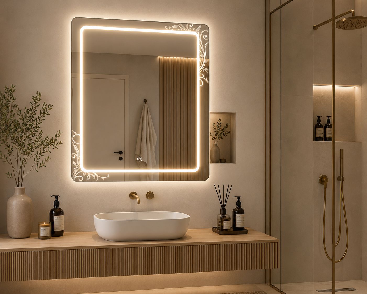 Espejo LED LORE 80x60 cm con Sensor Touch – Iluminación Premium para Baño, Tocador y Hogar
