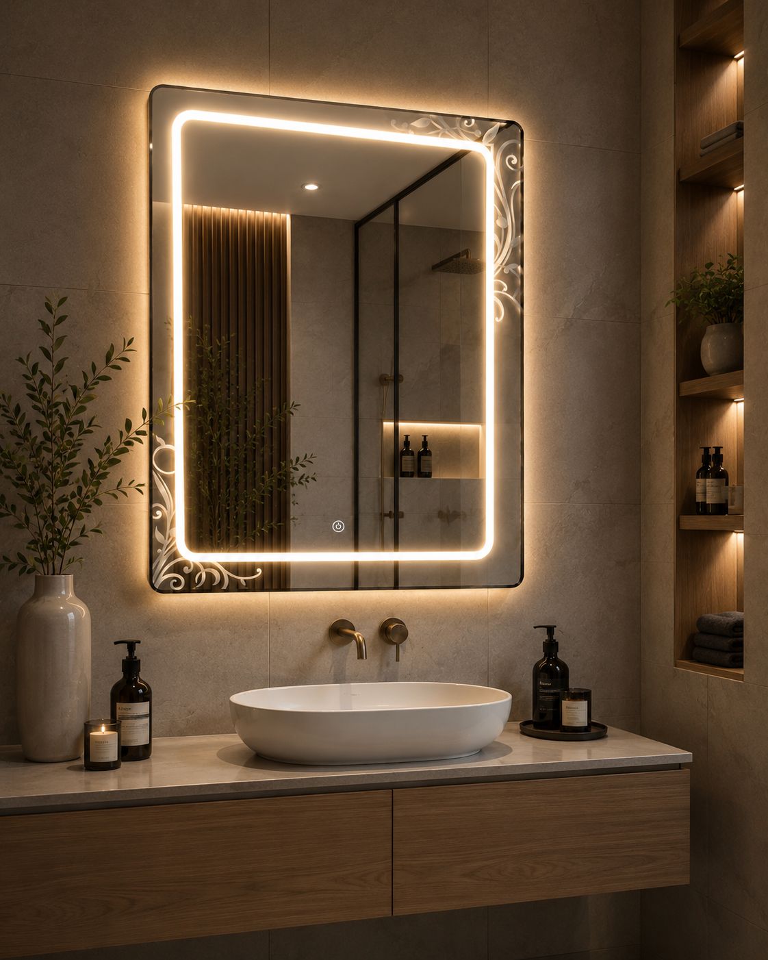 Espejo LED LORE 80x60 cm con Sensor Touch – Iluminación Premium para Baño, Tocador y Hogar