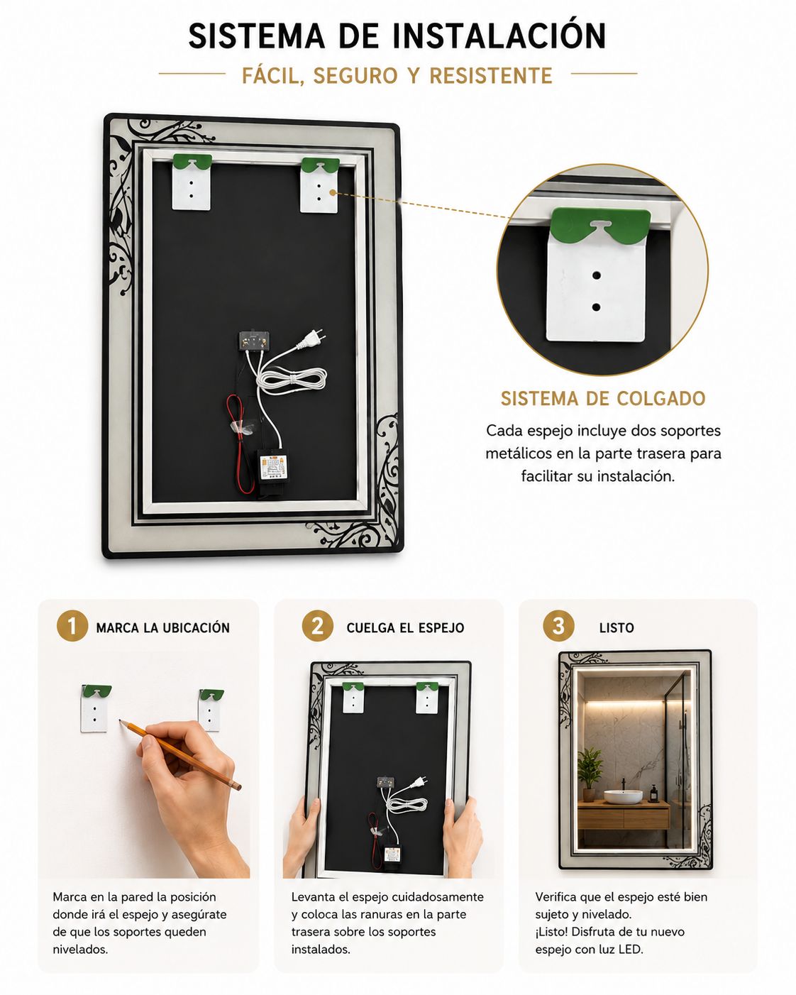 Espejo LED LORE 80x60 cm con Sensor Touch – Iluminación Premium para Baño, Tocador y Hogar