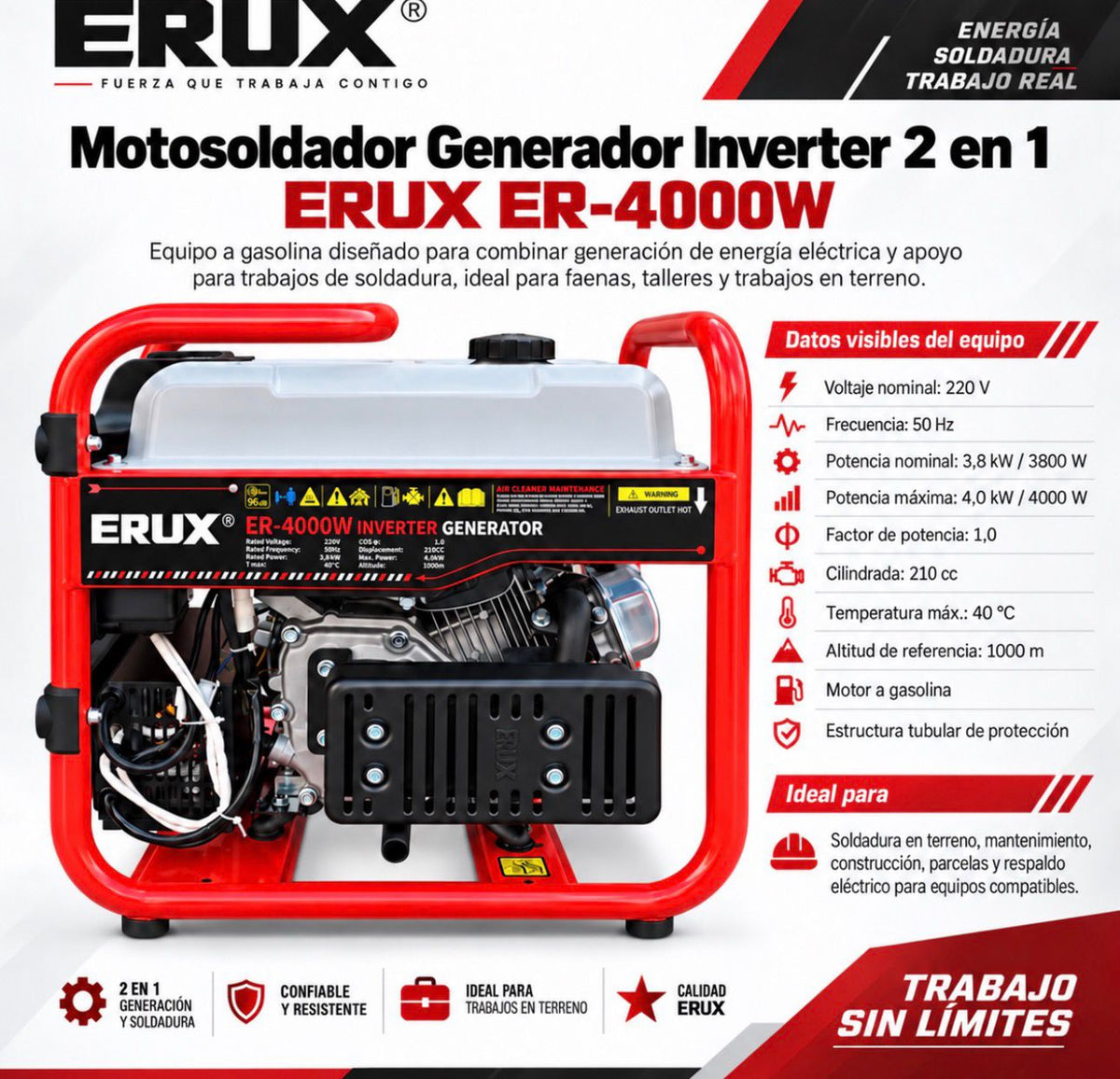 Motosoldador Generador Inverter 2 En 1 Erux Mod/er-4000w