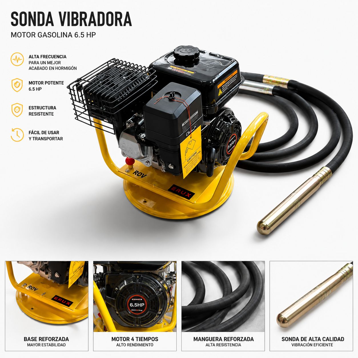 Sonda Vibradora Hormigón 38mm Con Motor 6.5hp Erux