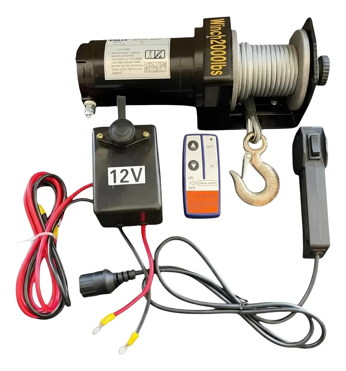 Winche Eléctrico Capacidad 2000 Lbs 12v dc Control Remoto