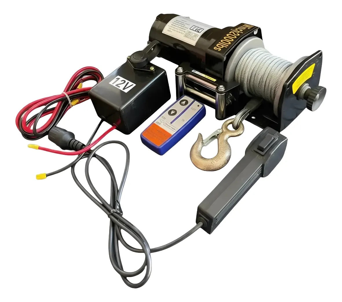 Winche Eléctrico Capacidad 2000 Lbs 12v dc Control Remoto