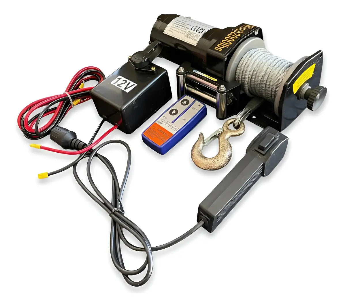 Winche Eléctrico Capacidad 2000 Lbs 12v dc Control Remoto