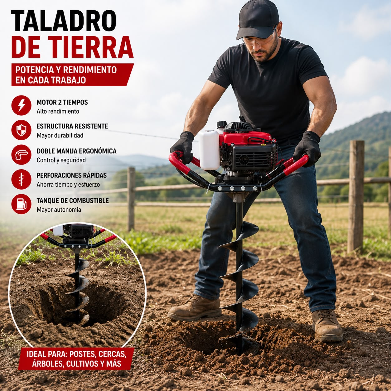 Ahoyador A Gasolina Profesional - Motor 4 Tiempos 85cc