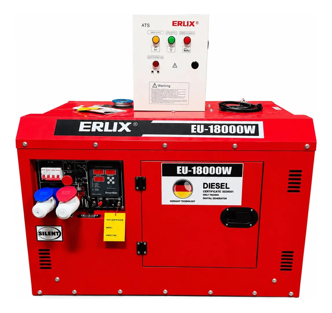Generador Diesel 12kv Partida Manual y Distancia Con Control Remoto Erux + ATS Monofásico -Profesional