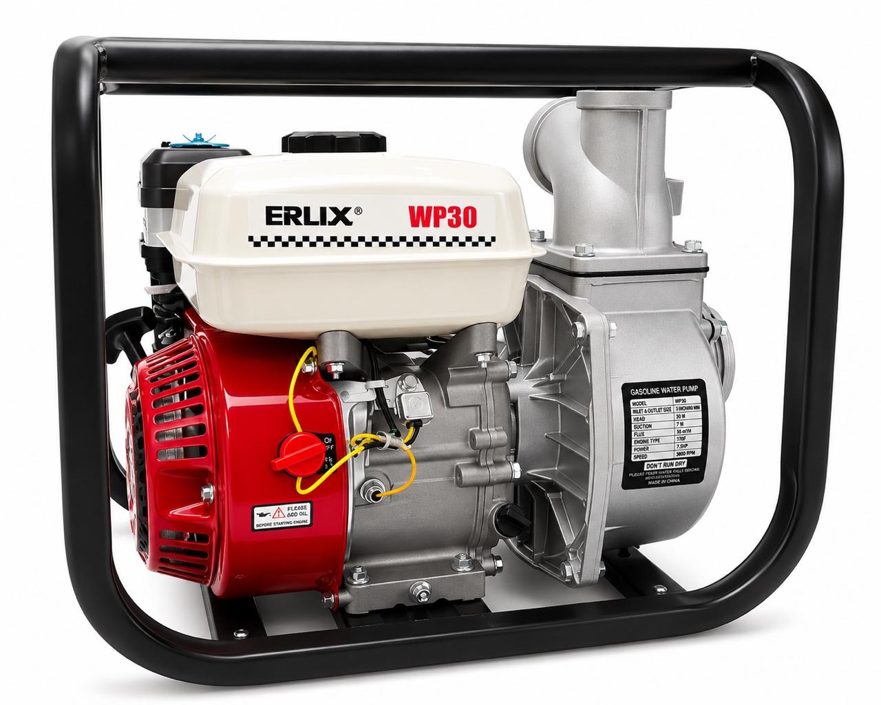 Motobomba De Agua Erux 3 Pulgadas | Gasolina | 7.5hp | 4 Tiempos | Profesional | Modelo WP30