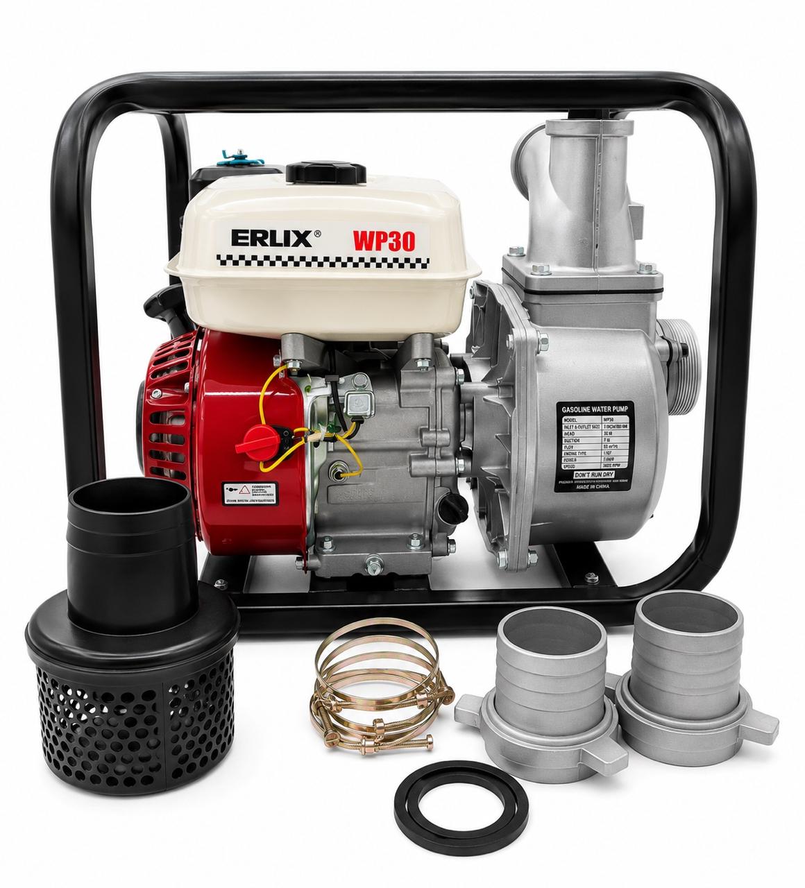 Motobomba De Agua Erux 3 Pulgadas | Gasolina | 7.5hp | 4 Tiempos | Profesional | Modelo WP30