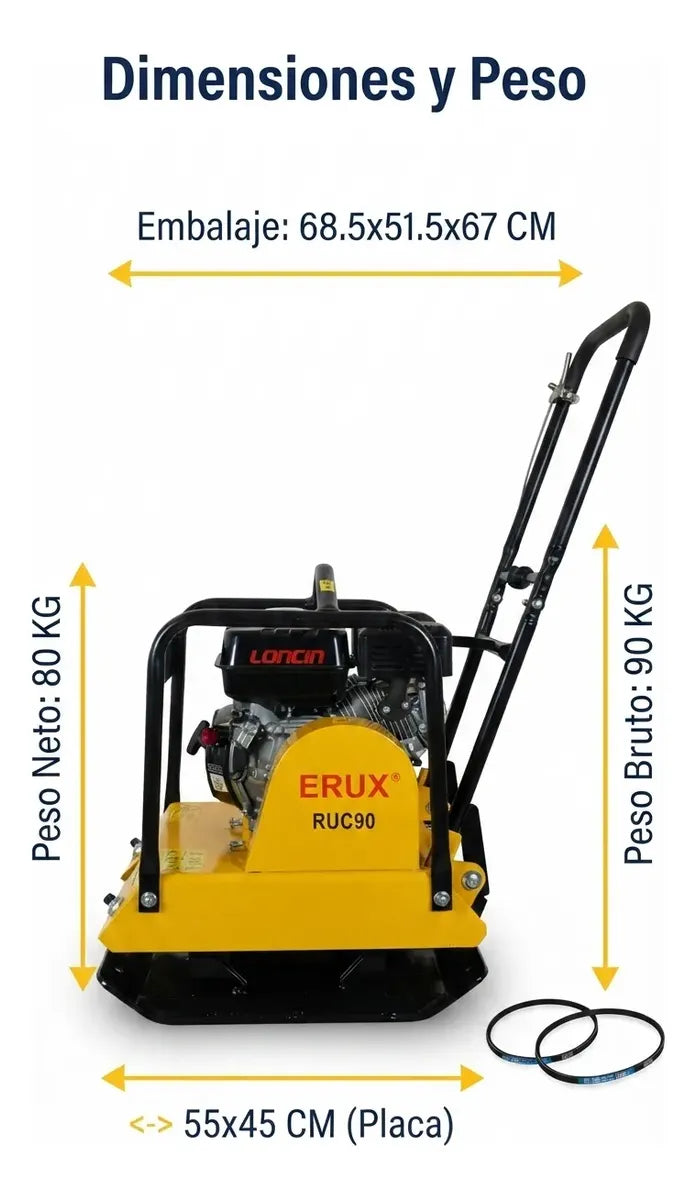 Placa Compactadora A Gasolina 6.5 Hp - 15kn - 90kgs Erux