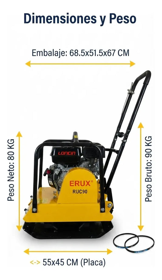 Placa Compactadora A Gasolina 6.5 Hp - 15kn - 90kgs Erux